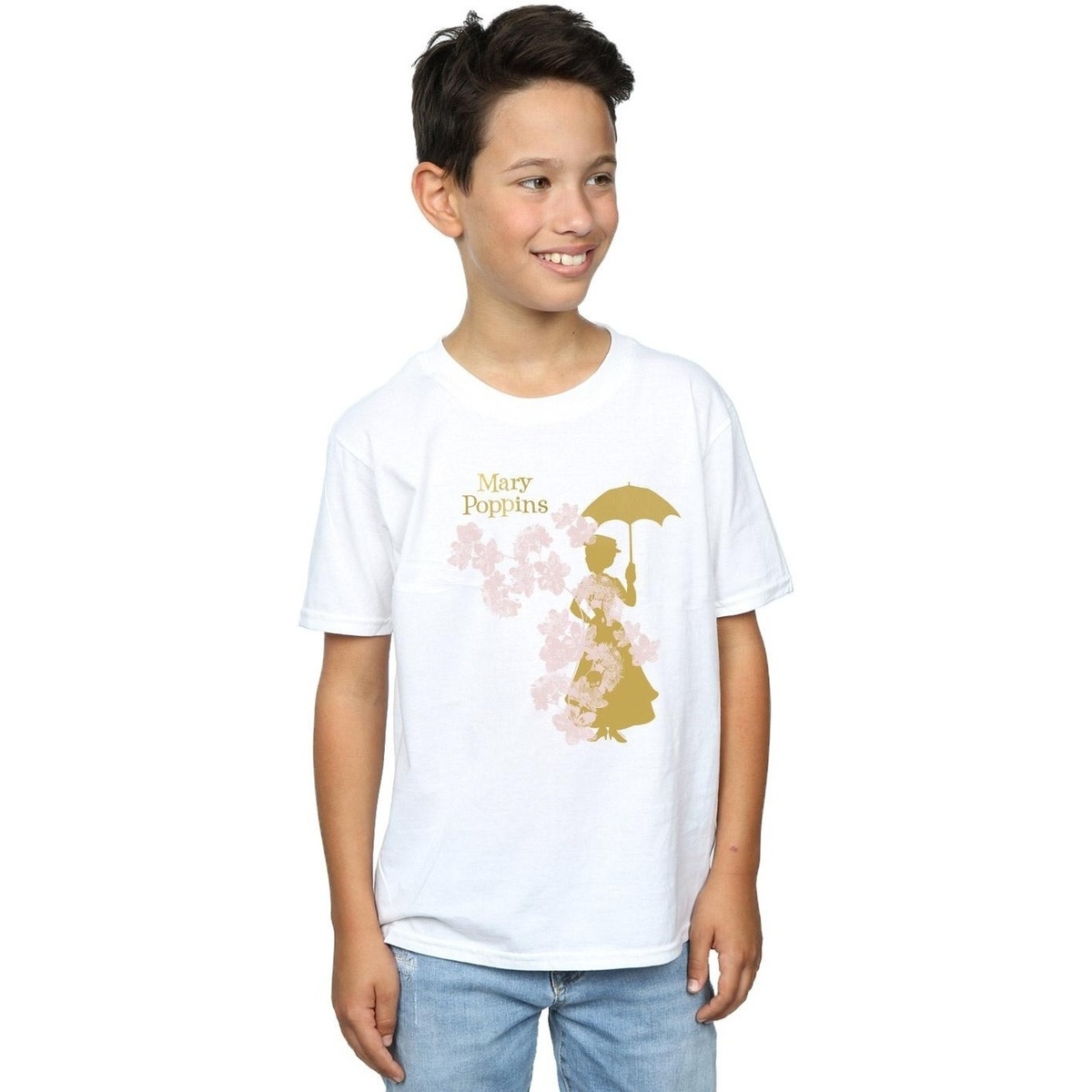 Vêtements Garçon T-shirts manches courtes Disney Mary Poppins Floral Silhouette Blanc