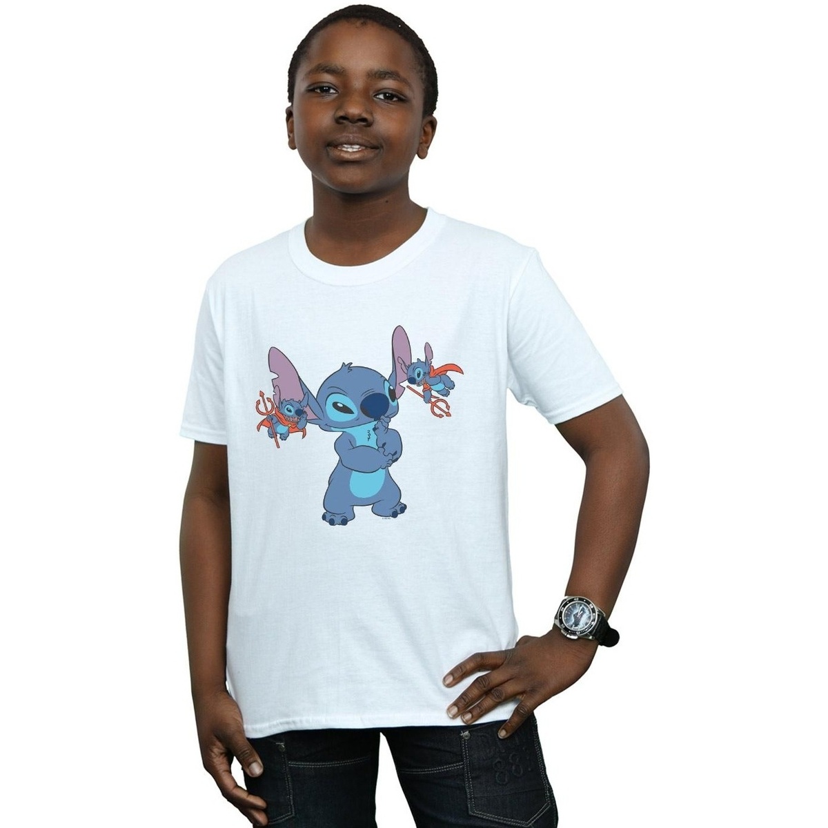 Vêtements Garçon T-shirts manches courtes Disney Lilo And Stitch Little Devils Blanc