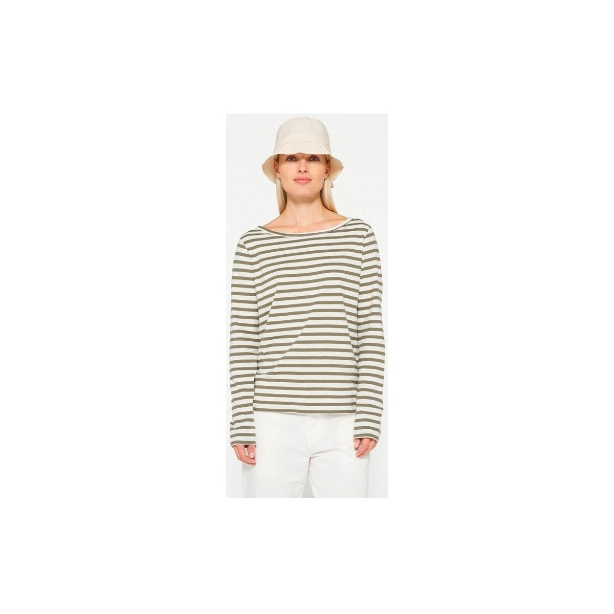 Vêtements Femme T-shirts Hunston manches courtes 10 Days Longsleeve Tee Stripes Ecru Moss Multicolore
