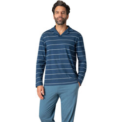 Vêtements Homme Pyjamas / Chemises de nuit Eminence Pyjama long col T homme Coton Bio Bleu
