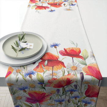 Maison & Déco Nappe Ambiente Chemin de table en coton Coquelicots et bleuets 40 x 150 cm Blanc