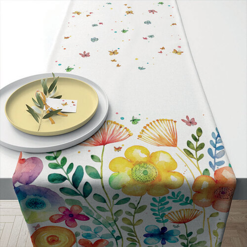 Maison & Déco Nappe Ambiente Chemin de table en coton printemps vibrant 40 x 150 cm Blanc
