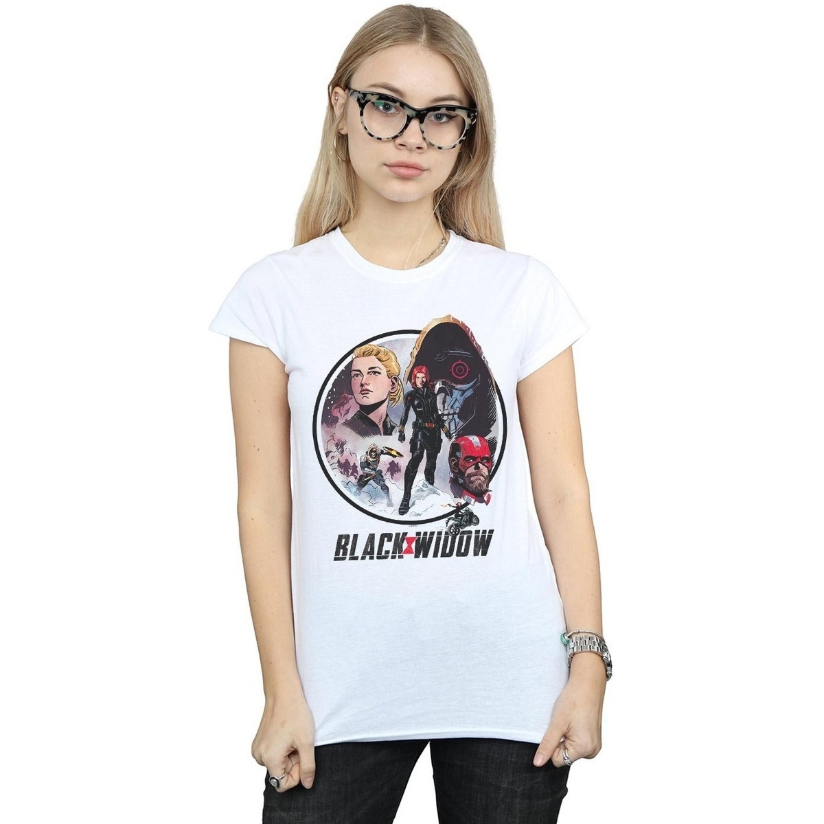 Vêtements Femme T-shirt Manches Courtes En Coton Jeremmen Black Widow Movie Vintage Circle Blanc