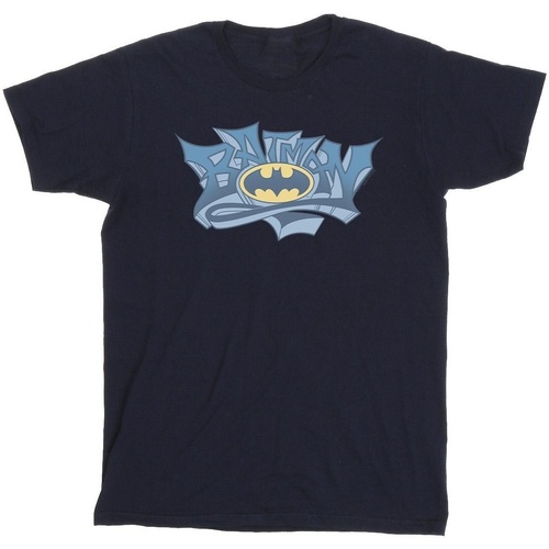 Vêtements Fille T-shirts manches longues Dc Comics Batman Graffiti Logo Bleu