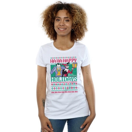 Vêtements Femme T-shirts manches longues Dc Comics Joker And Harley Quinn Ha Ha Happy Holidays Blanc