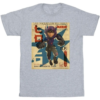 Vêtements Garçon T-shirts manches courtes Disney Big Hero 6 Baymax Hiro Newspaper Gris