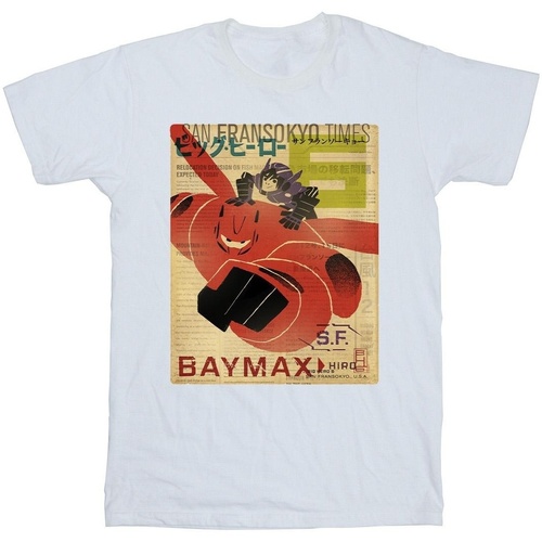 Vêtements Fille T-shirts manches longues Disney Big Hero 6 Baymax Flying Baymax Newspaper Blanc