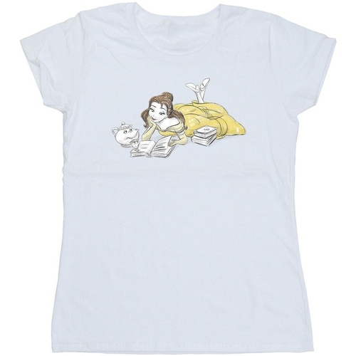 Vêtements Femme T-shirts manches longues Disney Beauty And The Beast Belle Reading Blanc