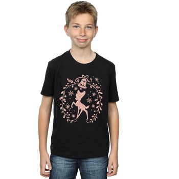 Vêtements Garçon T-shirts manches courtes Disney Bambi Christmas Wreath Noir