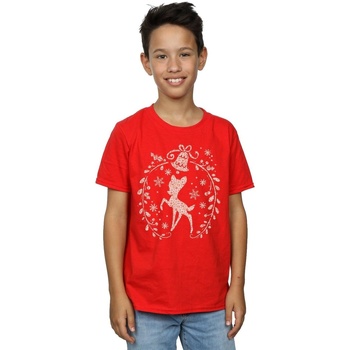 Vêtements Garçon T-shirts manches courtes Disney Bambi Christmas Wreath Rouge