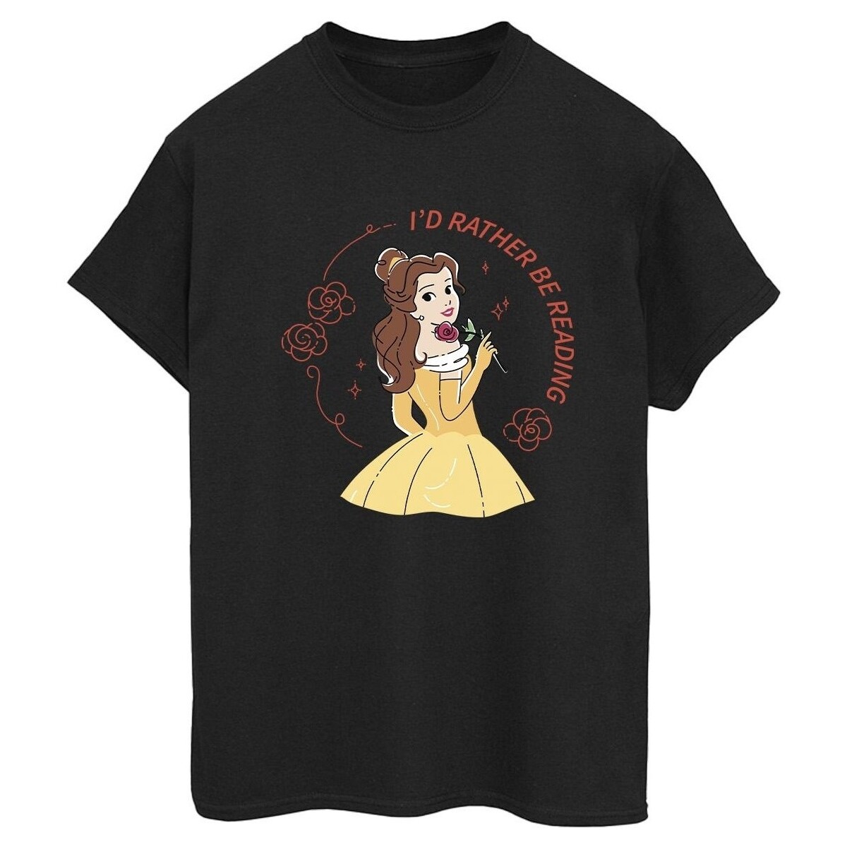 VêCoq Femme T-shirts manches longues Disney Beauty And The Beast I'd Rather Be Reading Noir