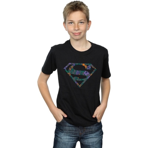 Vêtements Garçon T-shirts manches courtes Dc Comics Superman Floral Logo 1 Noir
