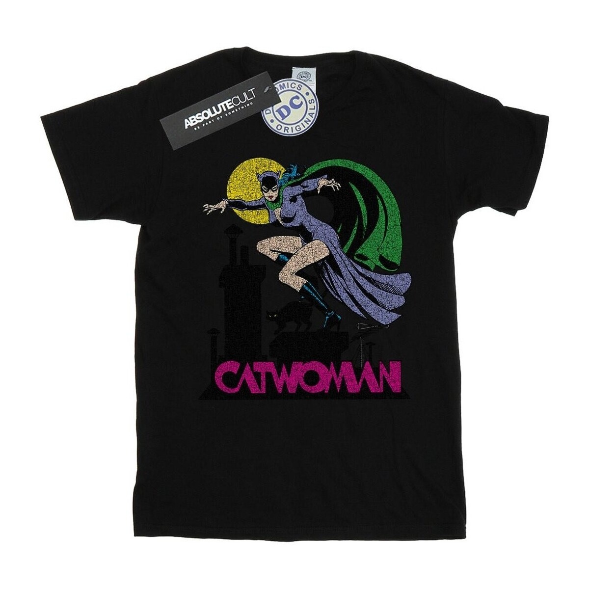 Vêtements Fille T-shirts manches longues Dc Comics Catwoman Crackle Logo Noir