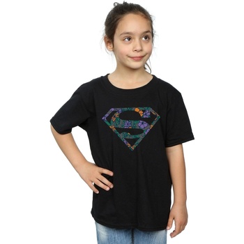 Vêtements Fille T-shirts manches longues Dc Comics Superman Floral Logo 1 Noir