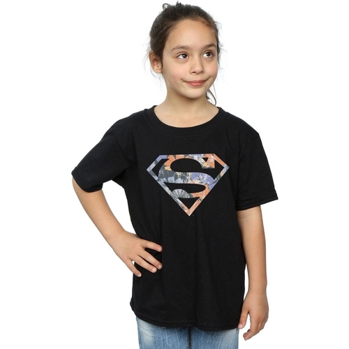Vêtements Fille T-shirts manches longues Dc Comics Superman Floral Logo 2 Noir