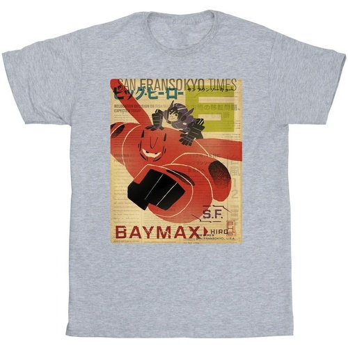 Vêtements Homme T-shirts manches longues Disney Big Hero 6 Baymax Flying Baymax Newspaper Gris