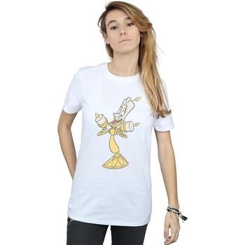 Vêtements Femme T-shirts manches longues Disney Beauty And The Beast Lumiere Distressed Blanc