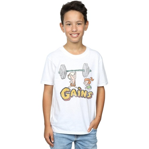 Vêtements Garçon T-shirts manches courtes The Flintstones Bam Bam Gains Distressed Blanc