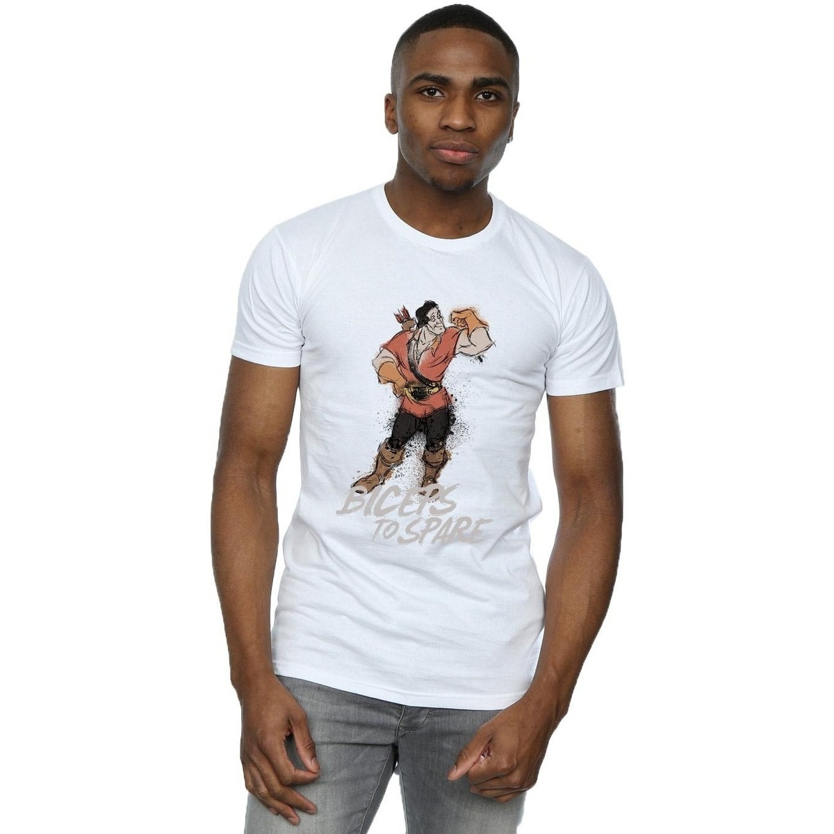 Vêtements Homme T-shirts manches longues Disney Beauty And The Beast Gaston Biceps To Spare Blanc