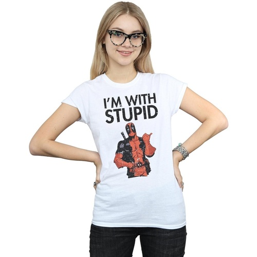 Vêtements Femme T-shirts manches longues Marvel Deadpool I'm With Stupid Blanc