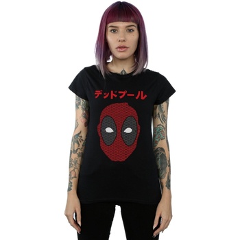 Vêtements Femme T-shirts manches longues Marvel Deadpool Japanese Seigaiha Head Noir