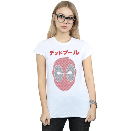 Vêtements Femme T-shirts manches longues Marvel Deadpool Japanese Seigaiha Head Blanc