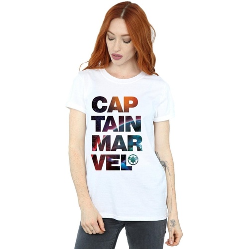 Vêtements Femme T-shirts manches longues Marvel Captain  Space Text Blanc