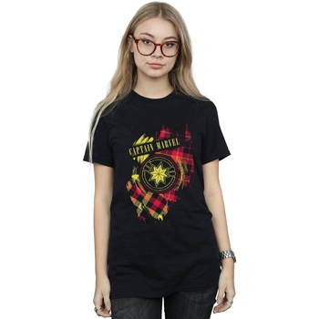 Vêtements Femme T-shirts manches longues Marvel Captain  Tartan Patch Noir
