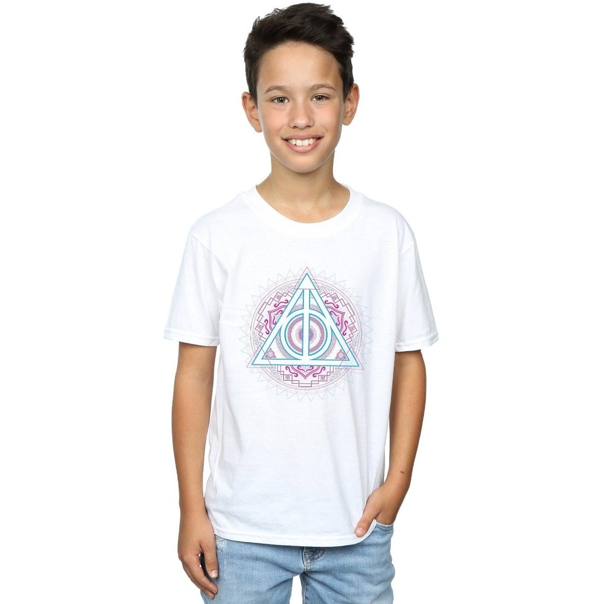 Vêtements Garçon T-shirts manches courtes Harry Potter Neon Deathly Hallows Blanc