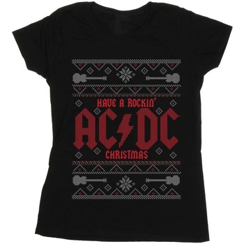 Vêtements Femme T-shirts Neck manches longues Acdc Have A Rockin Christmas Noir