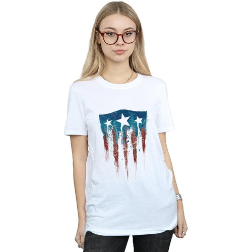 Vêtements Femme T-shirts manches longues Marvel Captain America Flag Shield Blanc