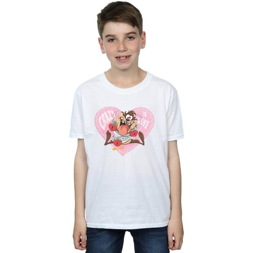 Vêtements Garçon T-shirts manches courtes Dessins Animés Taz Valentine's Day Crazy In Love Blanc