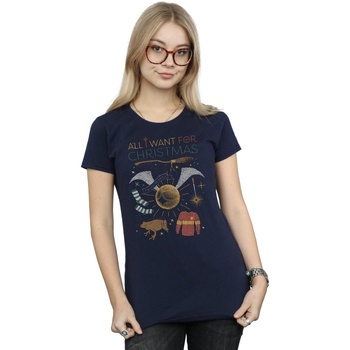 Vêtements Femme T-shirts manches longues Harry Potter All I Want For Christmas Bleu
