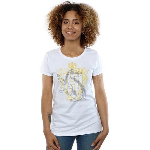 Vêtements Femme T-shirts manches longues Harry Potter Hufflepuff Badger Crest Blanc