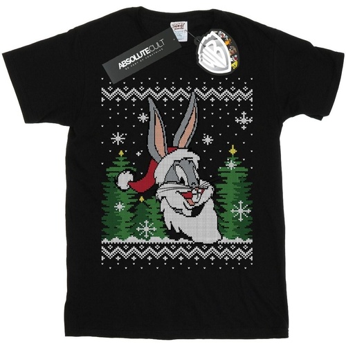 Vêtements Fille T-shirts manches longues Dessins Animés Bugs Bunny Christmas Fair Isle Noir