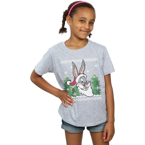 Vêtements Fille T-shirts manches longues Dessins Animés Bugs Bunny Christmas Fair Isle Gris