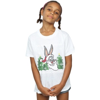 Vêtements Fille T-shirts manches longues Dessins Animés Bugs Bunny Christmas Fair Isle Blanc