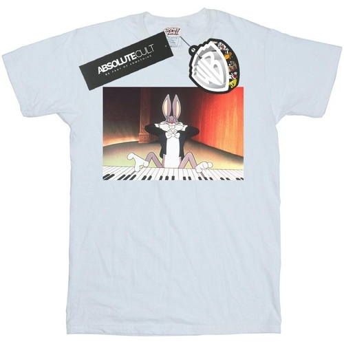 Vêtements Fille T-shirts manches longues Dessins Animés Bugs Bunny Playing Piano Blanc