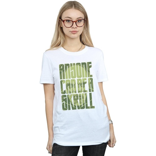 Vêtements Femme T-shirts manches longues Marvel Captain  Anyone Can Be A Skrull Blanc