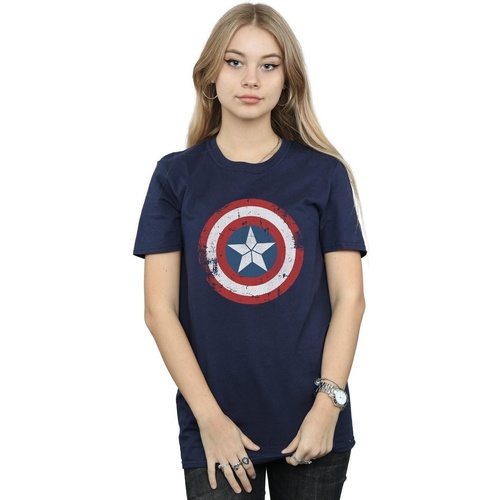 Vêtements Femme T-shirts manches longues Marvel Captain America Civil War Distressed Shield Bleu