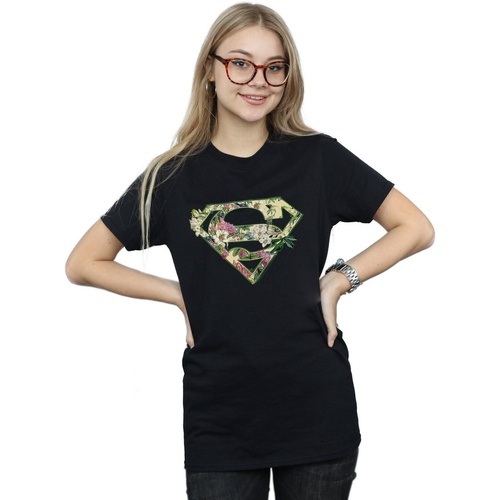 Vêtements Femme T-shirts manches longues Dc Comics Supergirl Floral Shield Noir