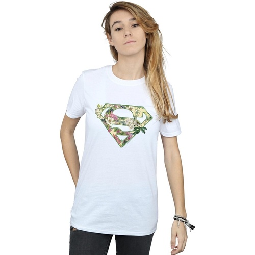 Vêtements Femme T-shirts manches longues Dc Comics Supergirl Floral Shield Blanc