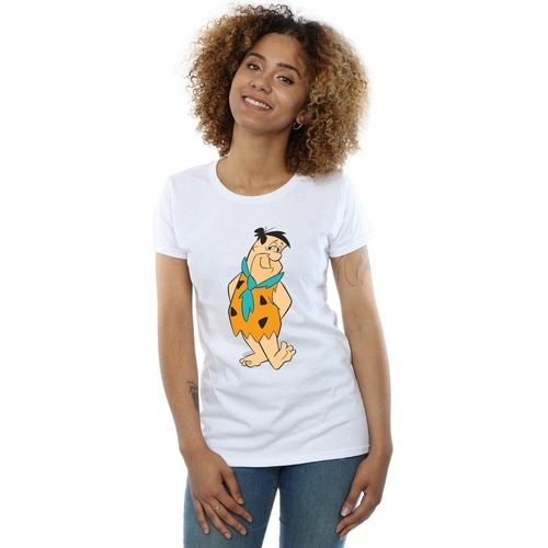 Vêtements Femme T-shirts manches longues The Flintstones Fred Flintstone Kick Blanc
