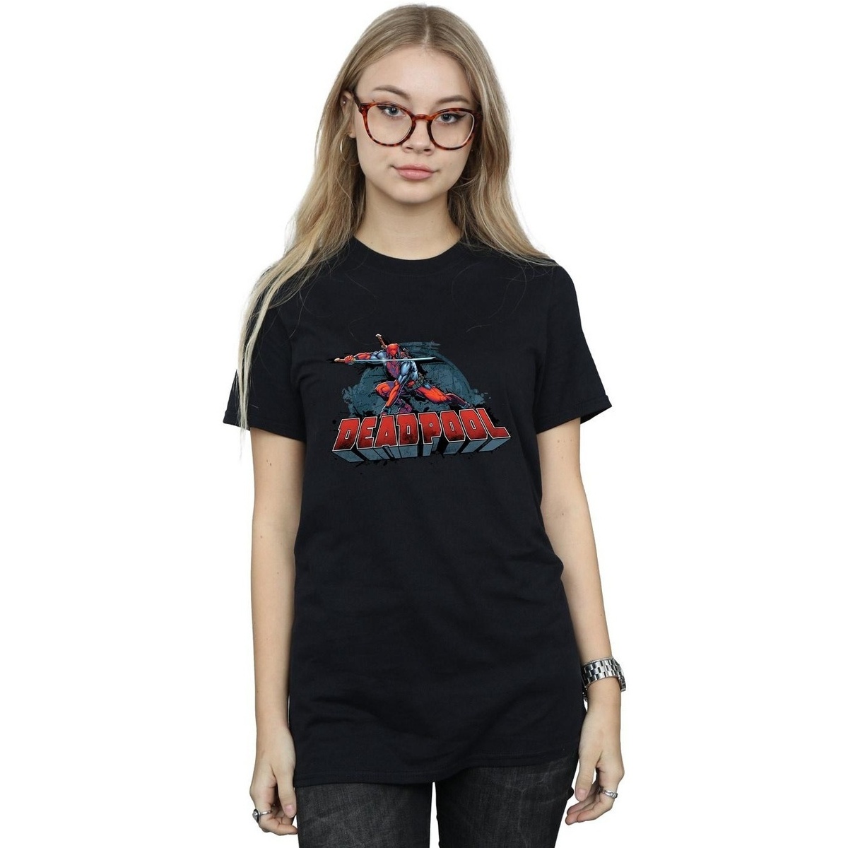 Vêtements Femme T-shirts manches longues Marvel Deadpool Sword Logo Noir