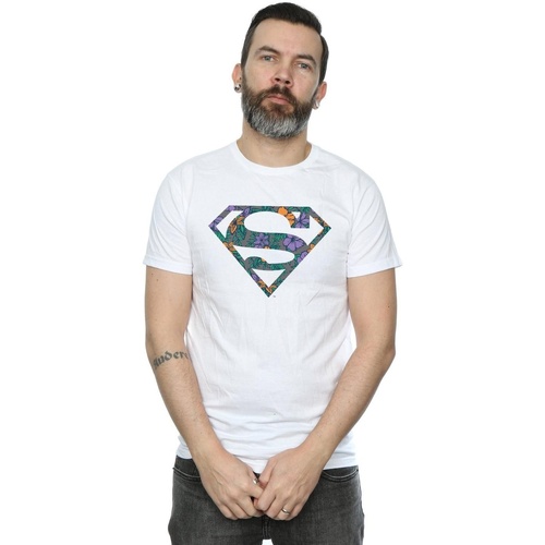 Vêtements Homme T-shirts manches longues Dc Comics Superman Floral Logo 1 Blanc