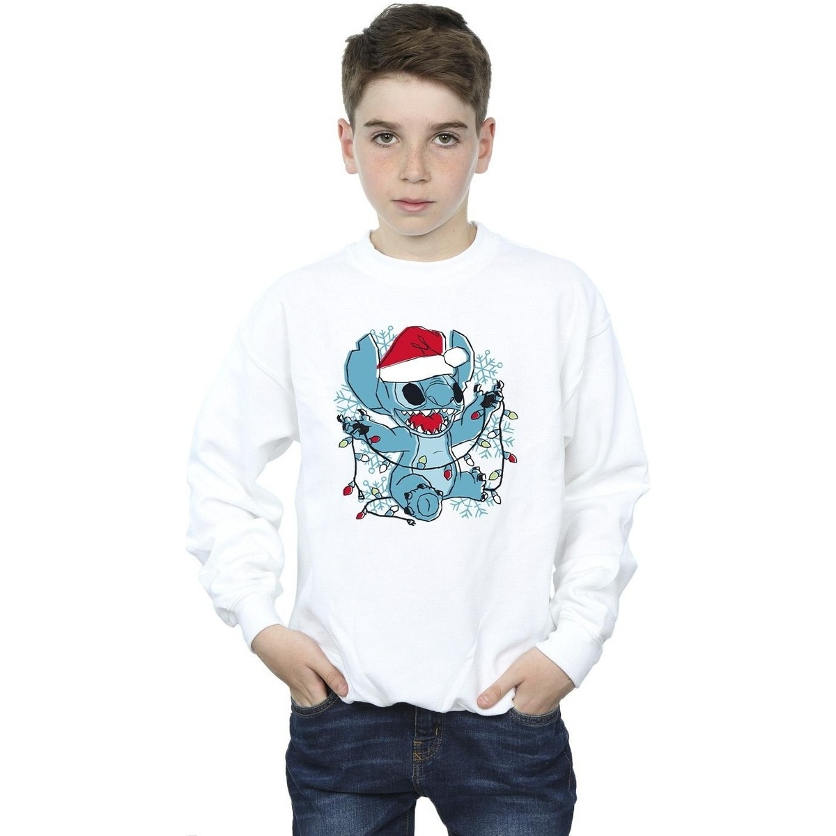 Vêtements Garçon Sweats Disney Lilo And Stitch Christmas Lights Sketch Blanc