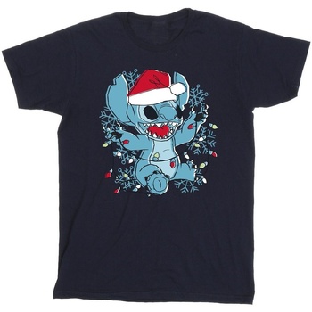 Vêtements Garçon T-shirts manches courtes Disney Lilo And Stitch Christmas Lights Sketch Bleu