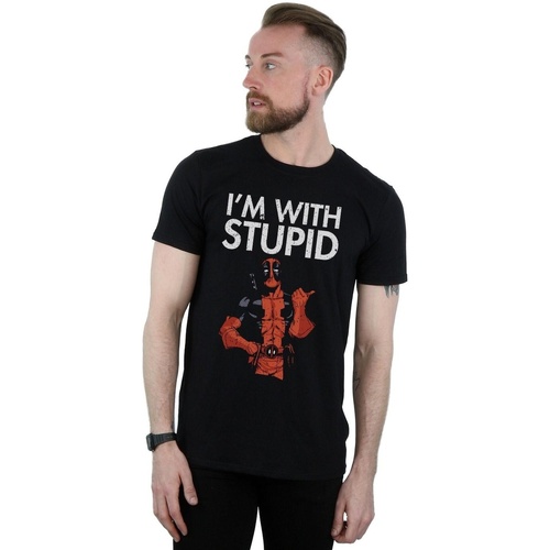 Vêtements Homme T-shirts manches longues Marvel Deadpool I'm With Stupid Noir