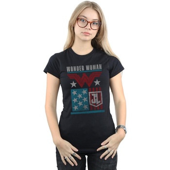 Vêtements Femme T-shirts manches longues Dc Comics Justice League Movie Wonder Woman Flag Noir