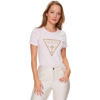 Vêtements Femme T-shirts manches courtes Guess logo triangle Rose